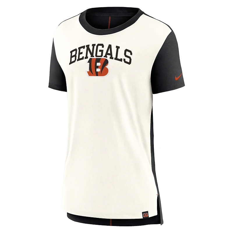 T-shirt tri-mélange Nike crème/noir Cincinnati Bengals Wordmark pour femme