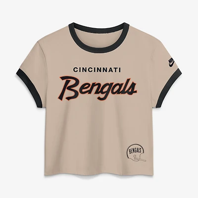 Women's Nike Cream Cincinnati Bengals Rewind Ringer Mod Cropped T-Shirt