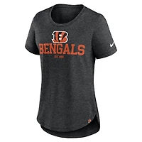 T-shirt à trois mélanges tendance Nike Heather Black Cincinnati Bengals pour femmes