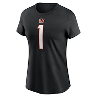 T-shirt Nike Ja'Marr Chase noir pour femme, avec nom et numéro de joueur des Bengals Cincinnati