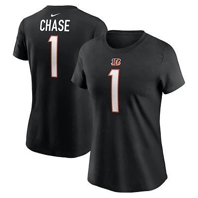 T-shirt Nike Ja'Marr Chase noir pour femme, avec nom et numéro de joueur des Bengals Cincinnati