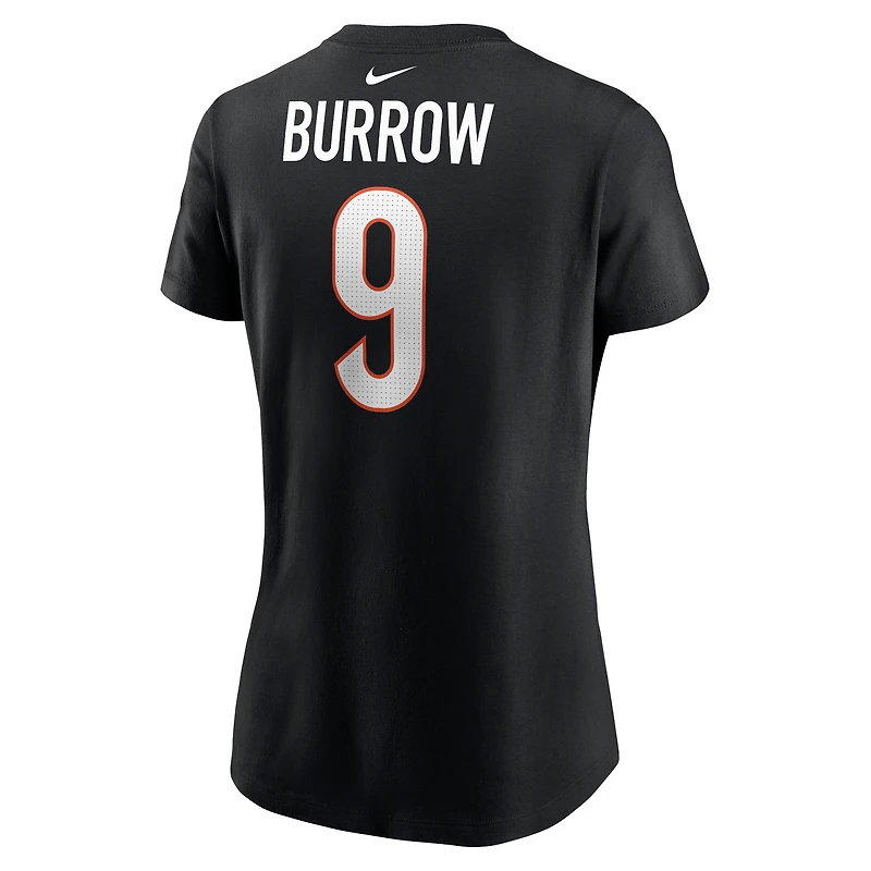 T-shirt Nike Joe Burrow pour femme, noir, nom et numéro du joueur des Bengals de Cincinnati