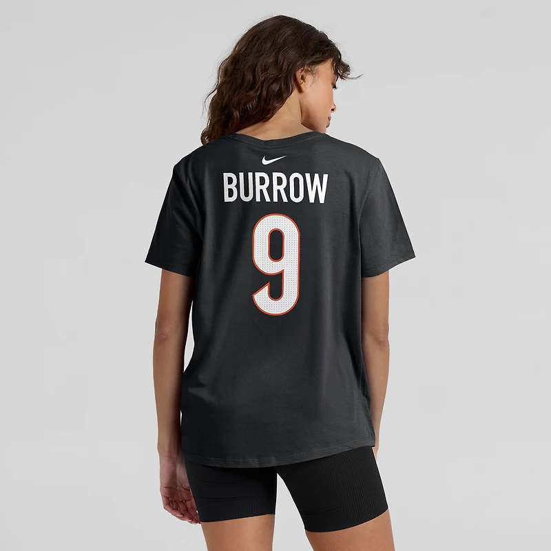 T-shirt Nike Joe Burrow pour femme, noir, nom et numéro du joueur des Bengals de Cincinnati
