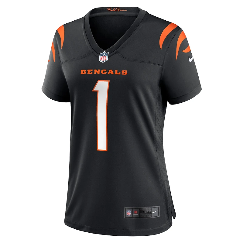 Maillot de match Nike numéro 1 Bride noir pour femme des Bengals Cincinnati