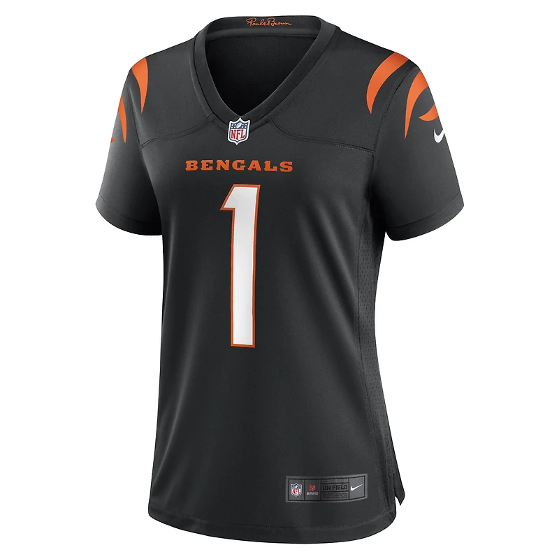 Maillot de match Nike numéro 1 Mom noir des Bengals Cincinnati pour femme
