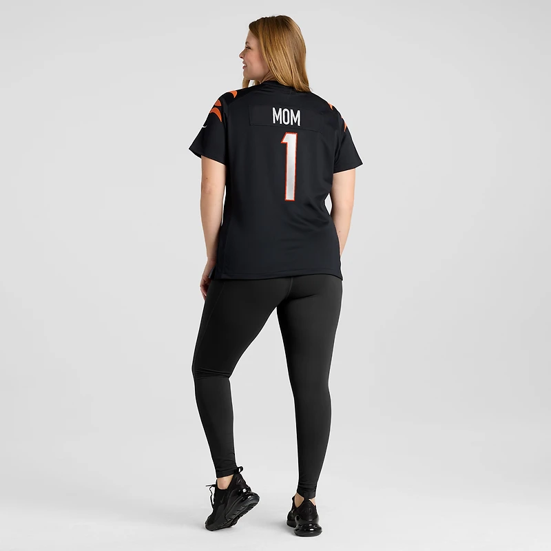 Maillot de match Nike numéro 1 Mom noir des Bengals Cincinnati pour femme