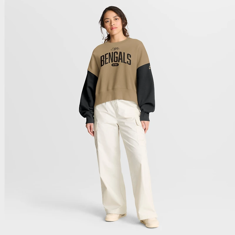 Women's Nike Tan Cincinnati Bengals Oversized Rewind Pullover Sweatshirt