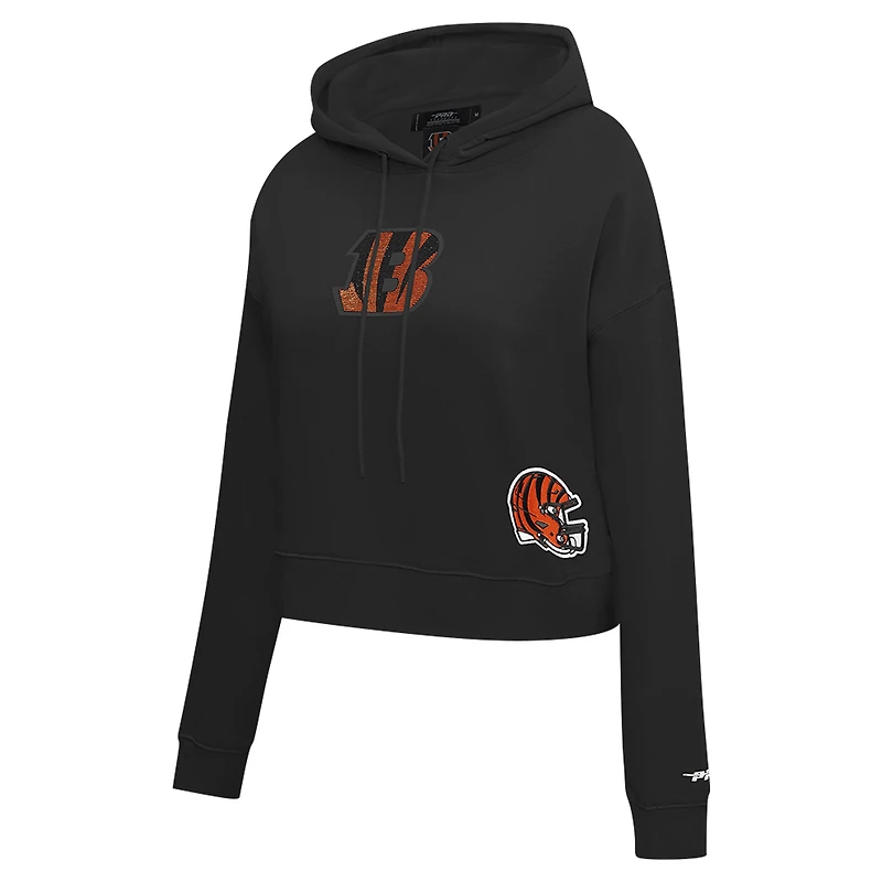 Sweat à capuche court imprimé bijou Pro Standard pour femme, noir, des Bengals de Cincinnati