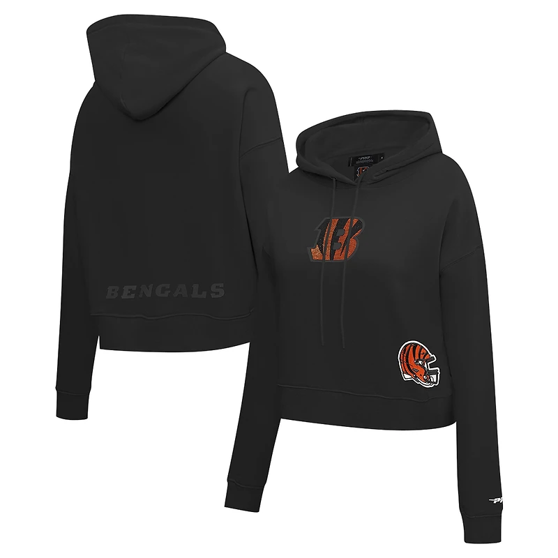 Sweat à capuche court imprimé bijou Pro Standard pour femme, noir, des Bengals de Cincinnati