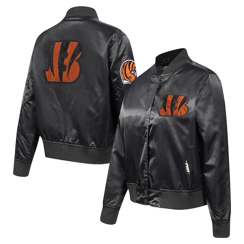 Veste à boutons-pression en satin ornée de bijoux Pro Standard Black Cincinnati Bengals pour femme
