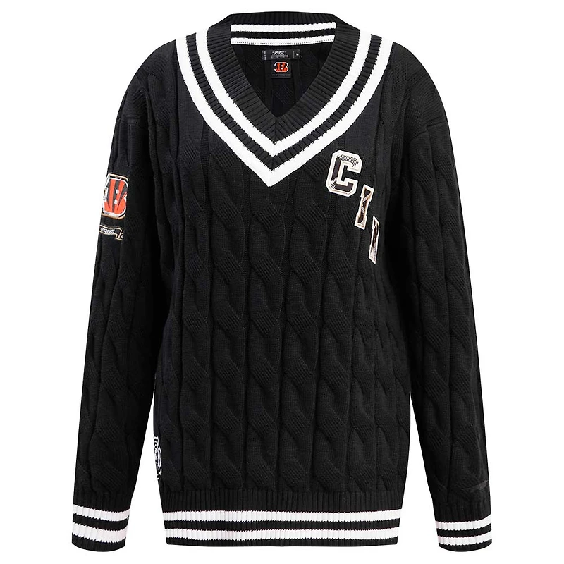 Women's Pro Standard  Black Cincinnati Bengals Prep V-Neck Pullover Sweater
