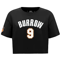 Women's Pro Standard Joe Burrow Black Cincinnati Bengals Player Name & Number Cropped Boxy T-Shirt