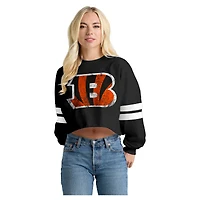 Women's Spirit Jersey  Black Cincinnati Bengals Oversized Cropped Stripe Long Sleeve T-Shirt