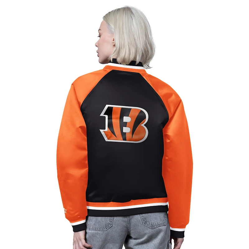 Women's Starter Black/Orange Cincinnati Bengals Satin Full-Snap Vintage Varsity Jacket