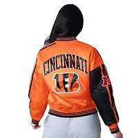 Women's Starter  Black/Orange Cincinnati Bengals Zone Blitz Cropped Full-Snap Satin Jacket