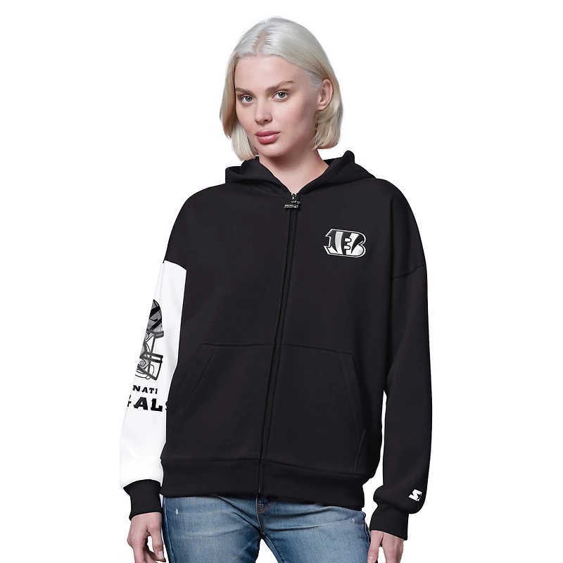 Women's Starter Black Cincinnati Bengals 4th Down Full-Zip Hoodie
