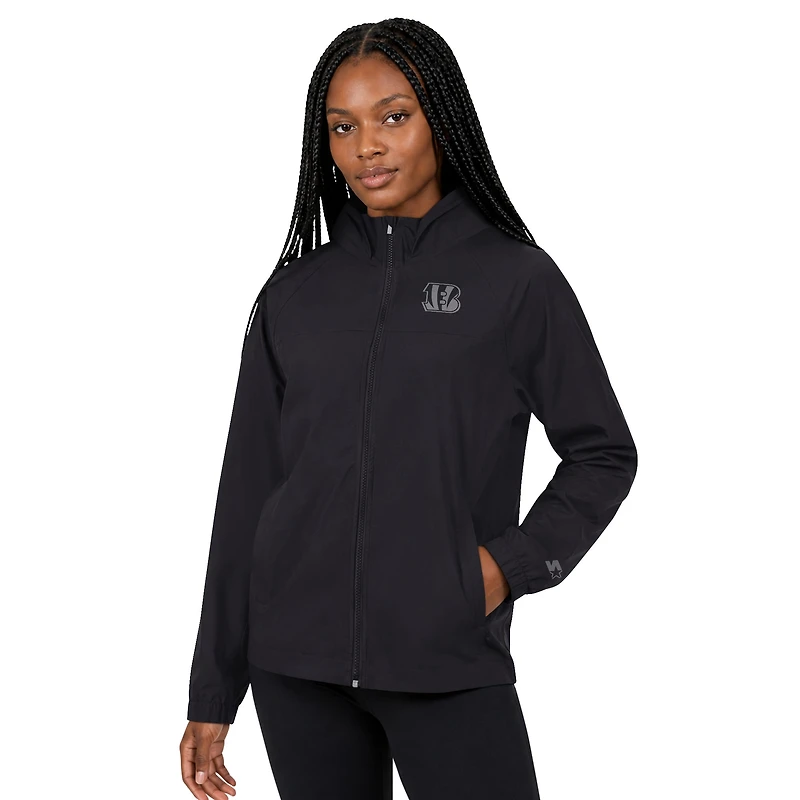 Veste raglan légère à fermeture éclair intégrale Starter Black pour femme, aux couleurs des Bengals de Cincinnati.