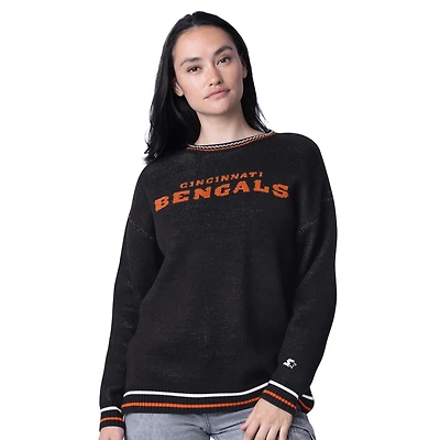 Pull oversize en tricot intarsia Starter Black Cincinnati Bengals pour femme