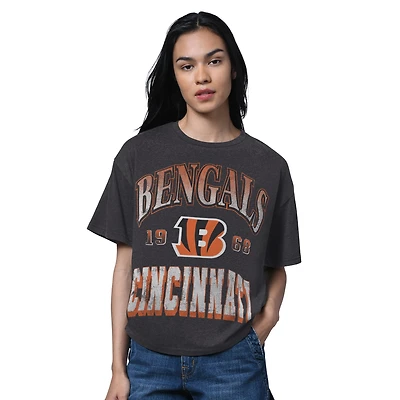 Women's Starter Heather Black Cincinnati Bengals Oversized Hall of Fame T-Shirt