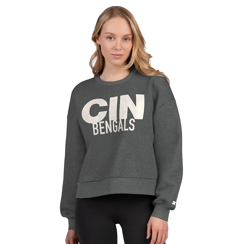 Women's Starter  Heather Gray Cincinnati Bengals Show Up Cropped Fleece Pullover Sweatshirt