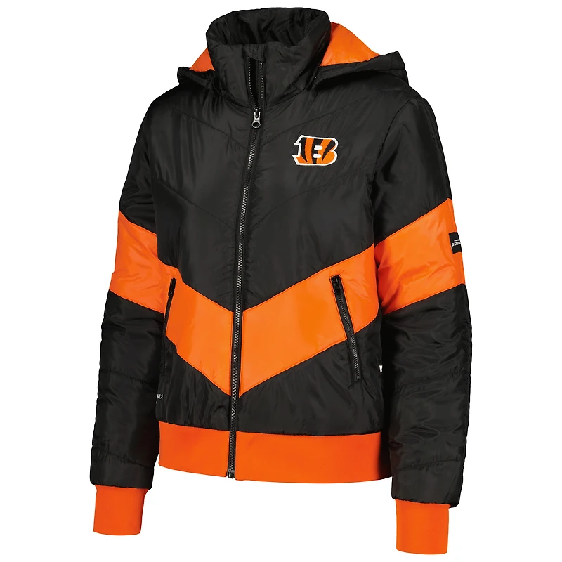 Sweat à capuche entièrement zippé noir Cincinnati Bengals Puffer The Wild Collective pour femmes