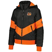 Sweat à capuche entièrement zippé noir Cincinnati Bengals Puffer The Wild Collective pour femmes