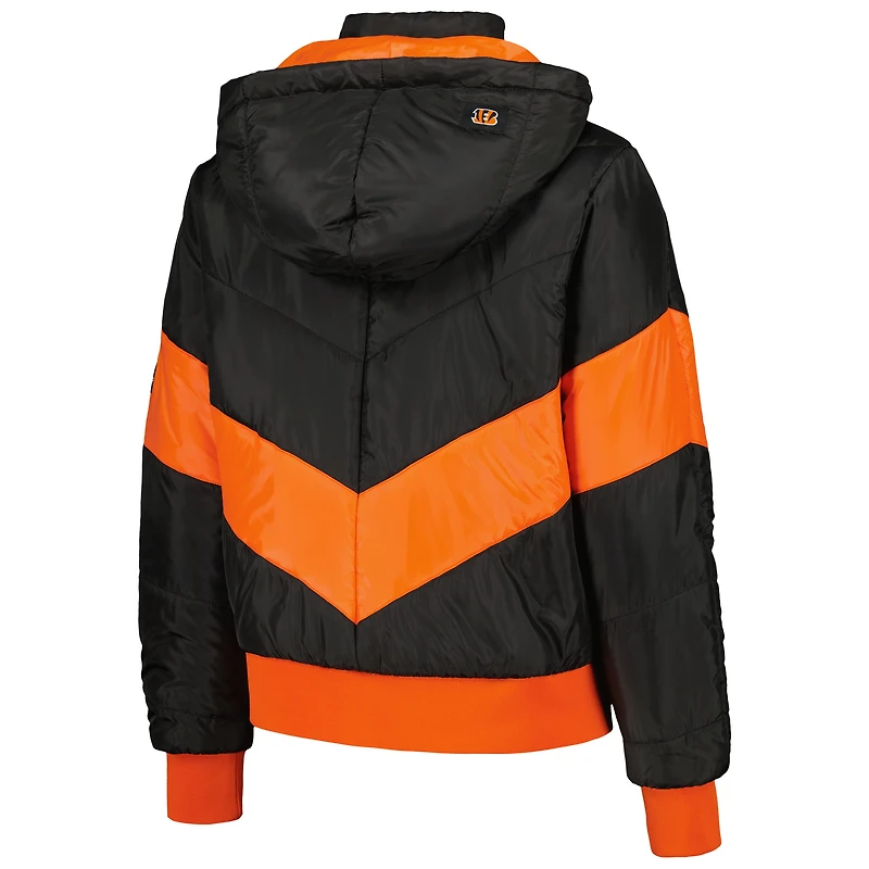 Sweat à capuche entièrement zippé noir Cincinnati Bengals Puffer The Wild Collective pour femmes