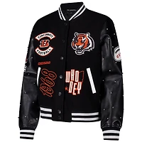 Women's The Wild Collective Black Cincinnati Bengals Varsity Full-Snap Sparkle Jacket