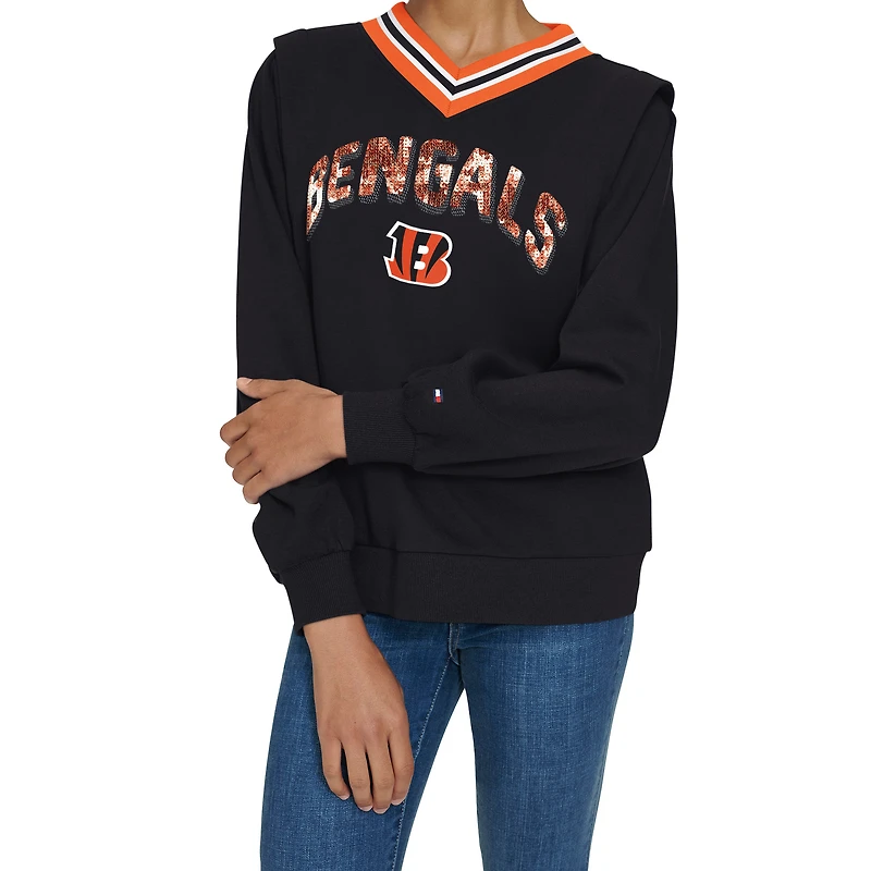Sweat-shirt à col en V Alice Cincinnati Bengals noir Tommy Hilfiger pour femme