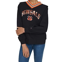 Sweat-shirt à col en V Alice Cincinnati Bengals noir Tommy Hilfiger pour femme