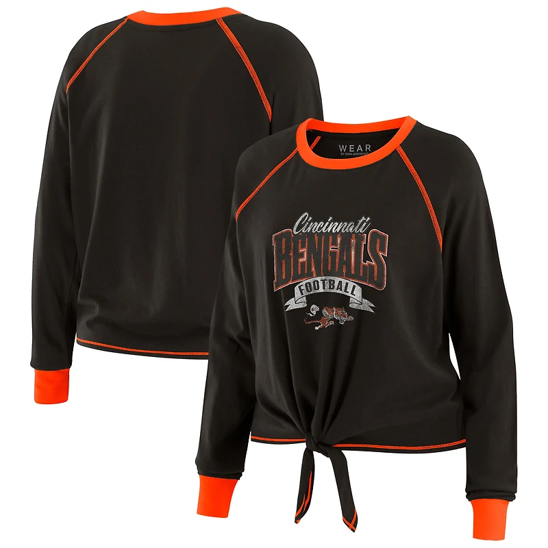 Haut à manches longues noué sur le devant noir/orange pour femme WEAR by Erin Andrews des Bengals de Cincinnati