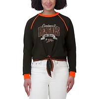 Women's WEAR by Erin Andrews Black/Orange Cincinnati Bengals Tie-Front Long Sleeve Top