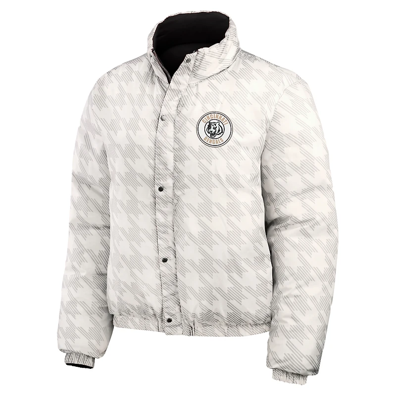 Women's WEAR by Erin Andrews  Black/White Cincinnati Bengals Reversible Cropped Full-Zip Puffer Jacket