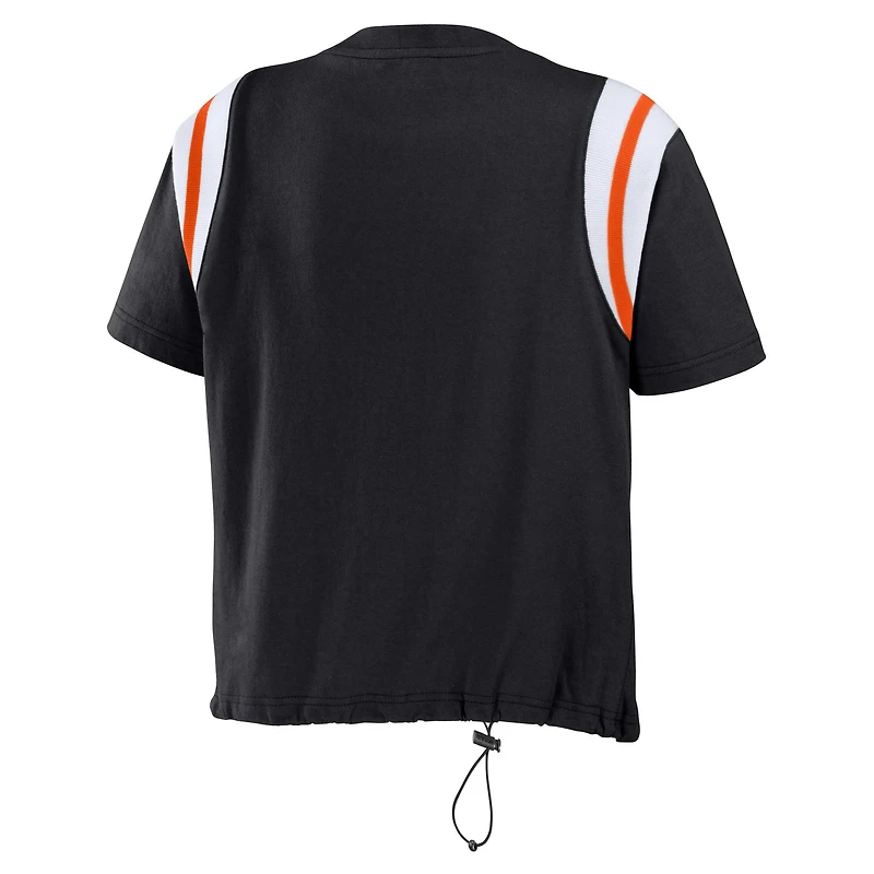 Women's WEAR by Erin Andrews Black Cincinnati Bengals Cinched Colorblock T-Shirt