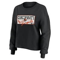 Women's WEAR by Erin Andrews Black Cincinnati Bengals Heavy Rugby Jersey Long Sleeve T-Shirt & Shorts Lounge Set