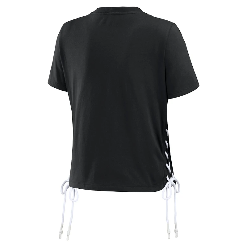 Women's WEAR by Erin Andrews Black Cincinnati Bengals Lace Up Side Modest Cropped T-Shirt