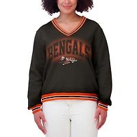 Women's WEAR by Erin Andrews Black Cincinnati Bengals Oversized Long Sleeve V-Neck Sweatshirt