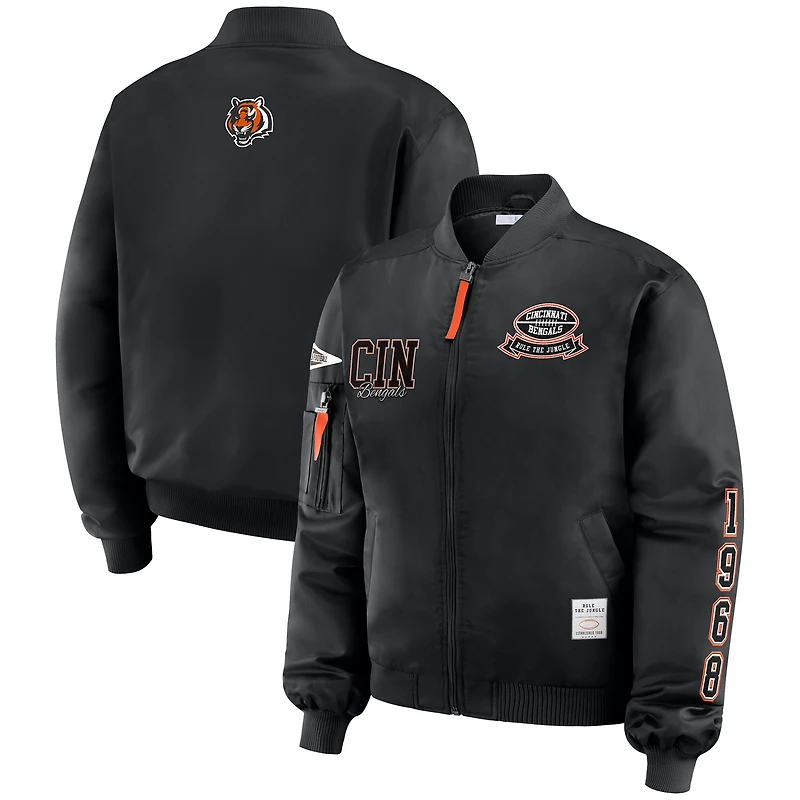 Women's WEAR by Erin Andrews Black Cincinnati Bengals Patch Full-Zip Bomber Jacket