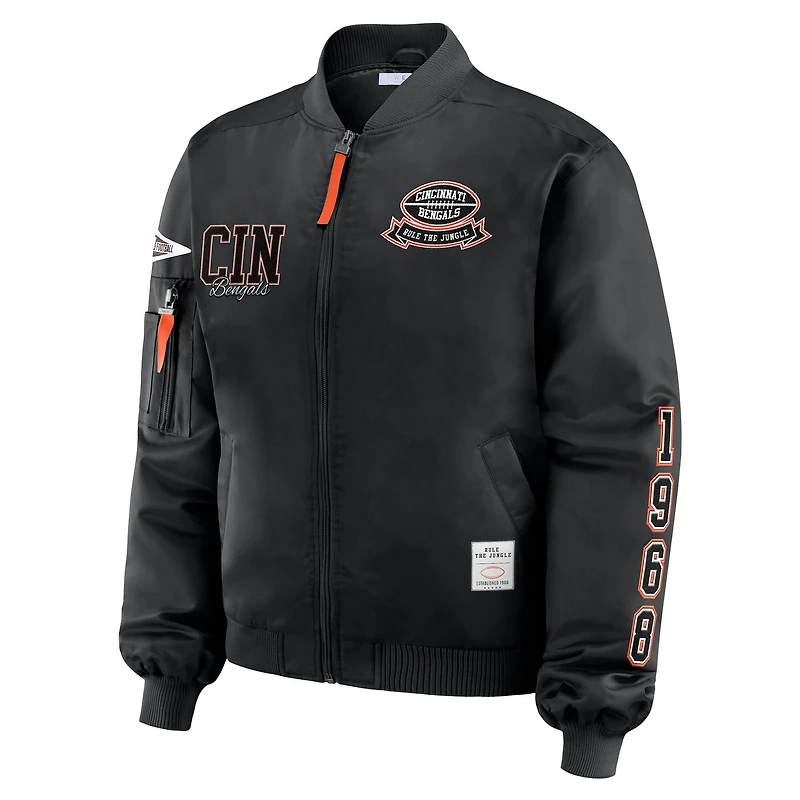 Women's WEAR by Erin Andrews Black Cincinnati Bengals Patch Full-Zip Bomber Jacket