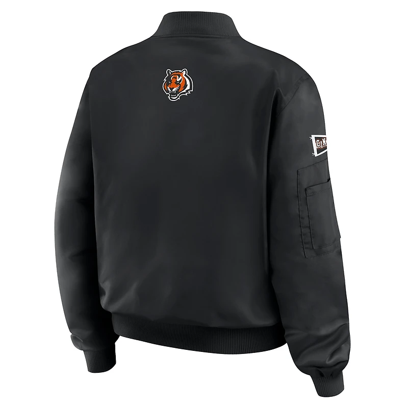 Women's WEAR by Erin Andrews Black Cincinnati Bengals Patch Full-Zip Bomber Jacket