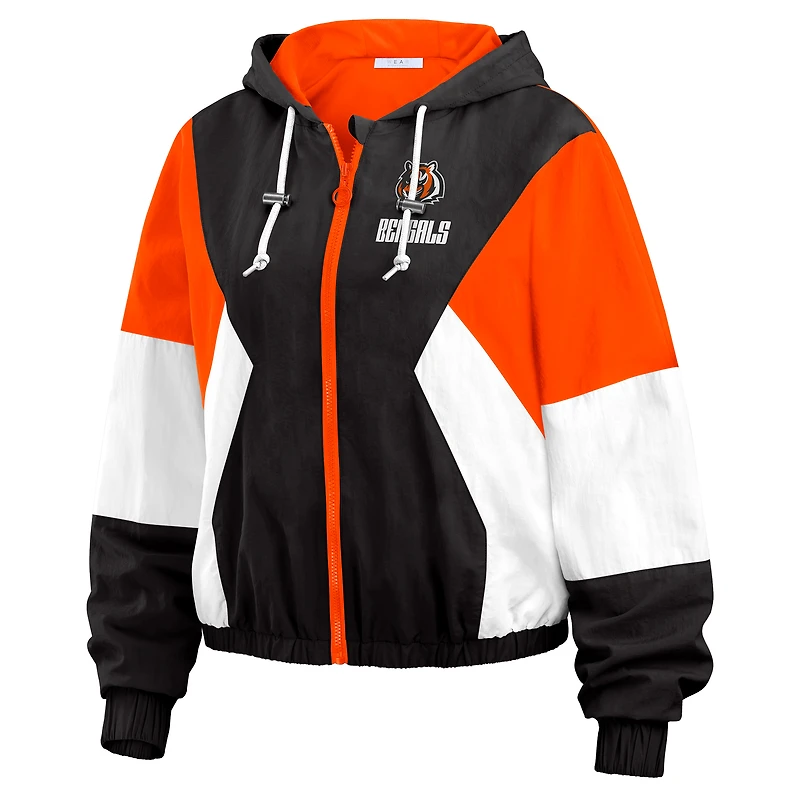 Women's WEAR by Erin Andrews Black Cincinnati Bengals Plus Color Block Full-Zip Windbreaker Jacket