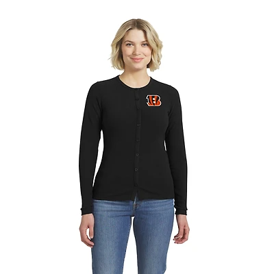 Women's WEAR by Erin Andrews  Black Cincinnati Bengals Ribbed Full-Button Cardigan Sweater