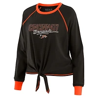 T-shirt à manches longues et nouer sur le devant pour femme WEAR by Erin Andrews, noir, des Bengals de Cincinnati