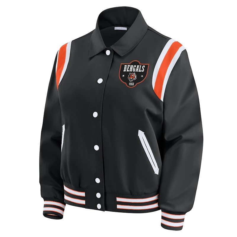 Women's WEAR by Erin Andrews Black Cincinnati Bengals Varsity Lightweight Full-Snap Jacket