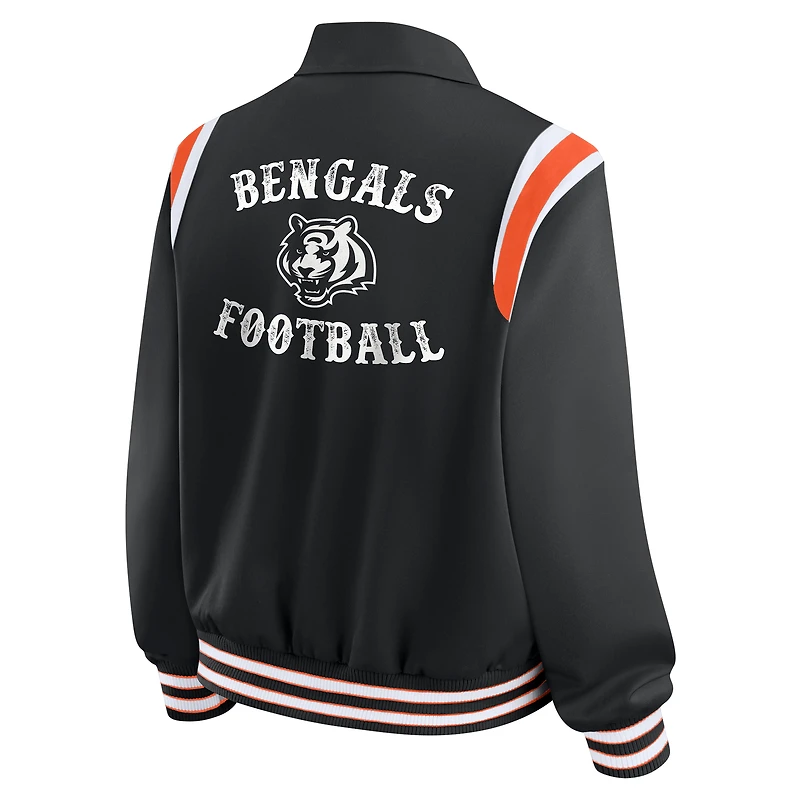 Women's WEAR by Erin Andrews Black Cincinnati Bengals Varsity Lightweight Full-Snap Jacket