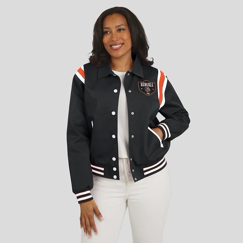 Women's WEAR by Erin Andrews Black Cincinnati Bengals Varsity Lightweight Full-Snap Jacket