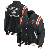 Women's WEAR by Erin Andrews Black Cincinnati Bengals Varsity Lightweight Full-Snap Jacket