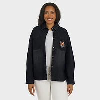 Women's WEAR by Erin Andrews Black Cincinnati Bengals Washed Oversized Denim Full-Snap Shacket