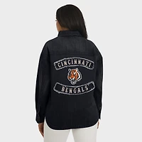 Women's WEAR by Erin Andrews Black Cincinnati Bengals Washed Oversized Denim Full-Snap Shacket