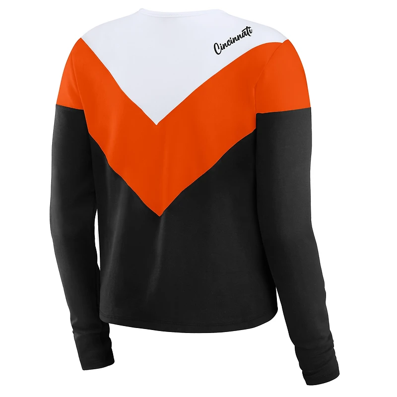 Women's WEAR by Erin Andrews Cincinnati Bengals Black/Orange Plus Chevron Tri-Blend Long Sleeve T-Shirt